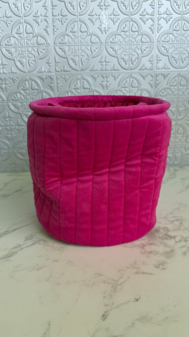 Target Bright Pink Velvet Collapsible Storage Bin Basket Tapered Cylinder NEW